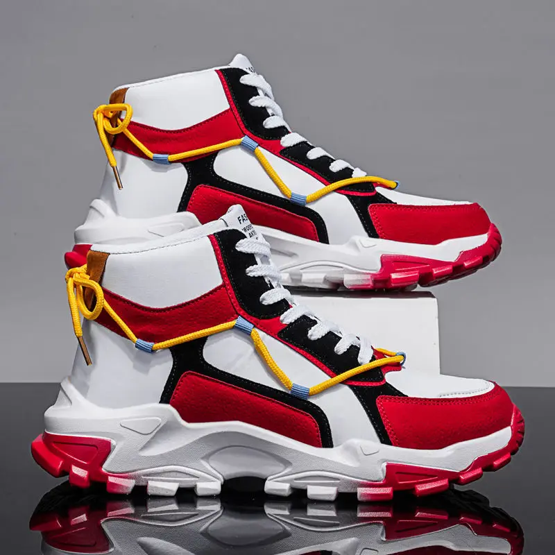 

Men's High Top Fashion Leather Sneakers Trend Hot Sale Comfortable Man Casual Shoes Outdoor Non-slip Breathable Men Shoes