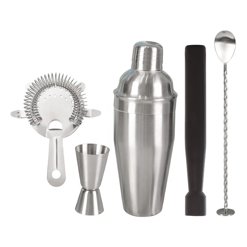 

Top quality 5-piece stainless steel silver shaker tool for bartender