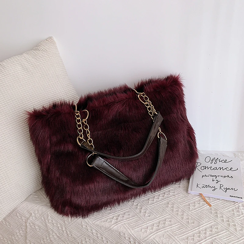 winter tote casual large handbags leopard plush wool lady top-handle bags large capacity satchel women shoulder bag