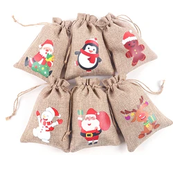 1PC Jute Christmas Bags Gift Drawstring Pouch Cotton Linen Packaging Bags For Jewelry Candy Storage Bags Gift Accessories