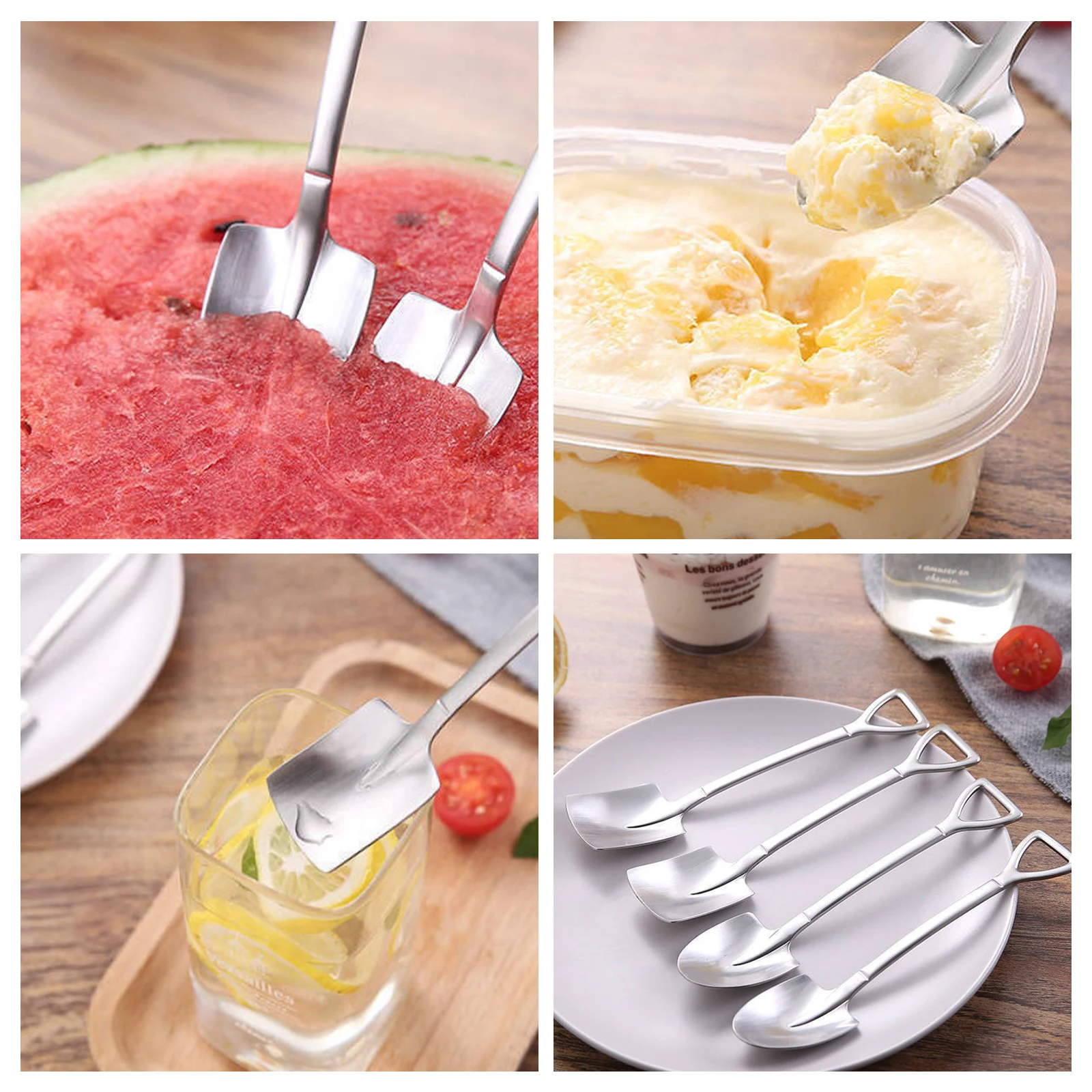 Coffee Spoon Cutlery Set Stainless Steel Retro Iron Shovel Ice Cream Spoon Scoop Tea-Spoon Tableware Coffee Scoop 4 Pcs stainless steel spoon tea spoon