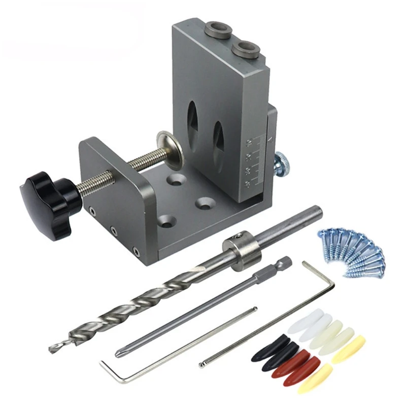 

Woodworking Pocket Hole Locator Jig Kit Wood Doweling Puncher with 9mm Step Drill Bit Carpenter Guide Tools