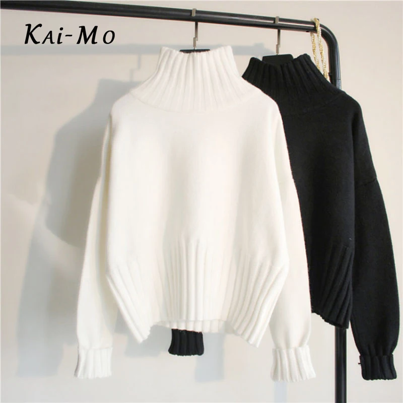 

KAI-MO Autumn Winter Basic Female Sweater Turtleneck Sweater Women Pullover High Elasticity Knitted Ribbed Slim Jumper