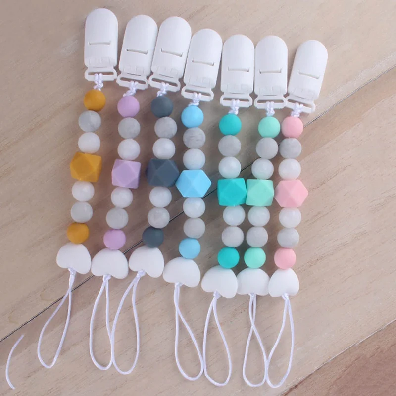 Food Grade Silicone Beads Baby Teething Toys Pacifier Chain Nursing Bracelet Silicone Feather Baby Molar Teethers Set