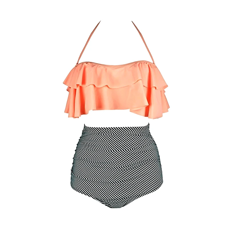 

Hot Sexy Women High Waist Swimsuit Halter Bikinis Set Swimwear Ruffle Bandeau Bottom Bathing Suit MVI-ing