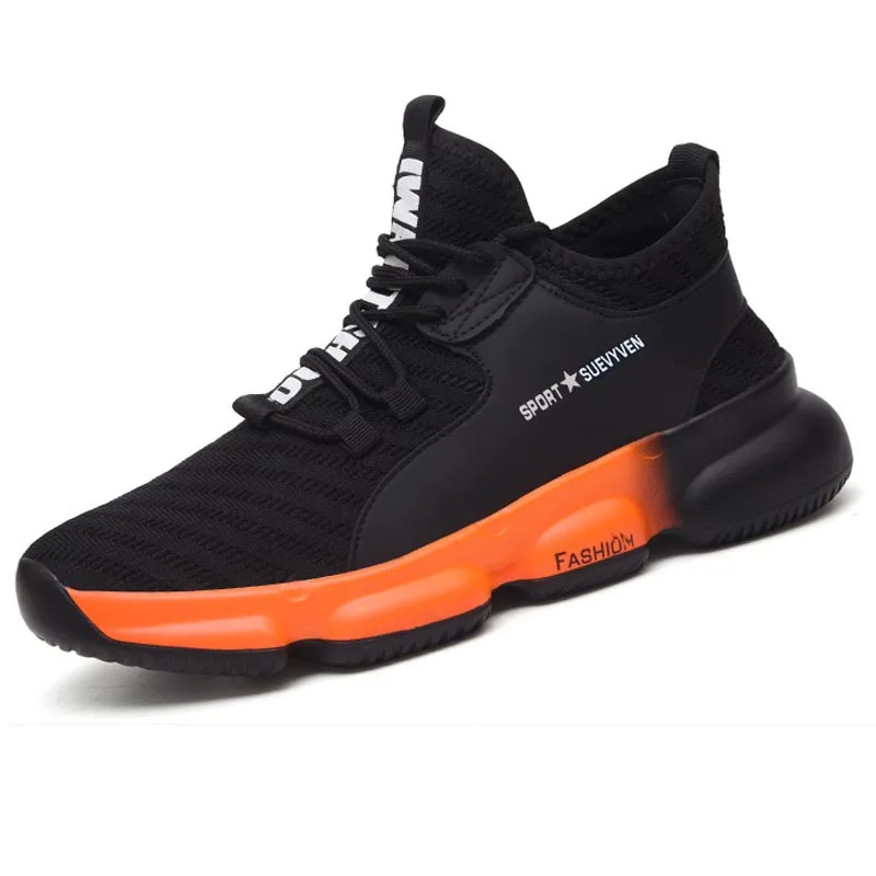 Black orange Обувь со стальным носком; дышащая защитная обувь для мужчин и женщин; Легкая летняя обувь для пирсинга и пирсинга - Цвет: Black orange