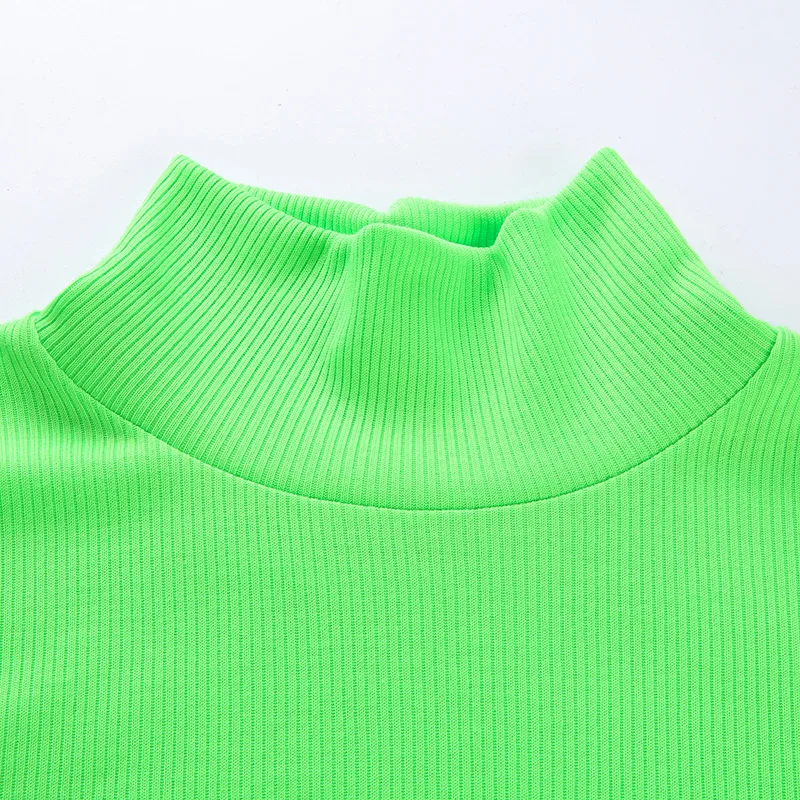 high neck ribbed female t shirt long sleeve bright green tshirt