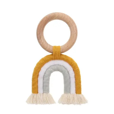 Teething Ring Rainbow Wooden Boho Baby Teether Stroller Toys Shower Gift D7YD