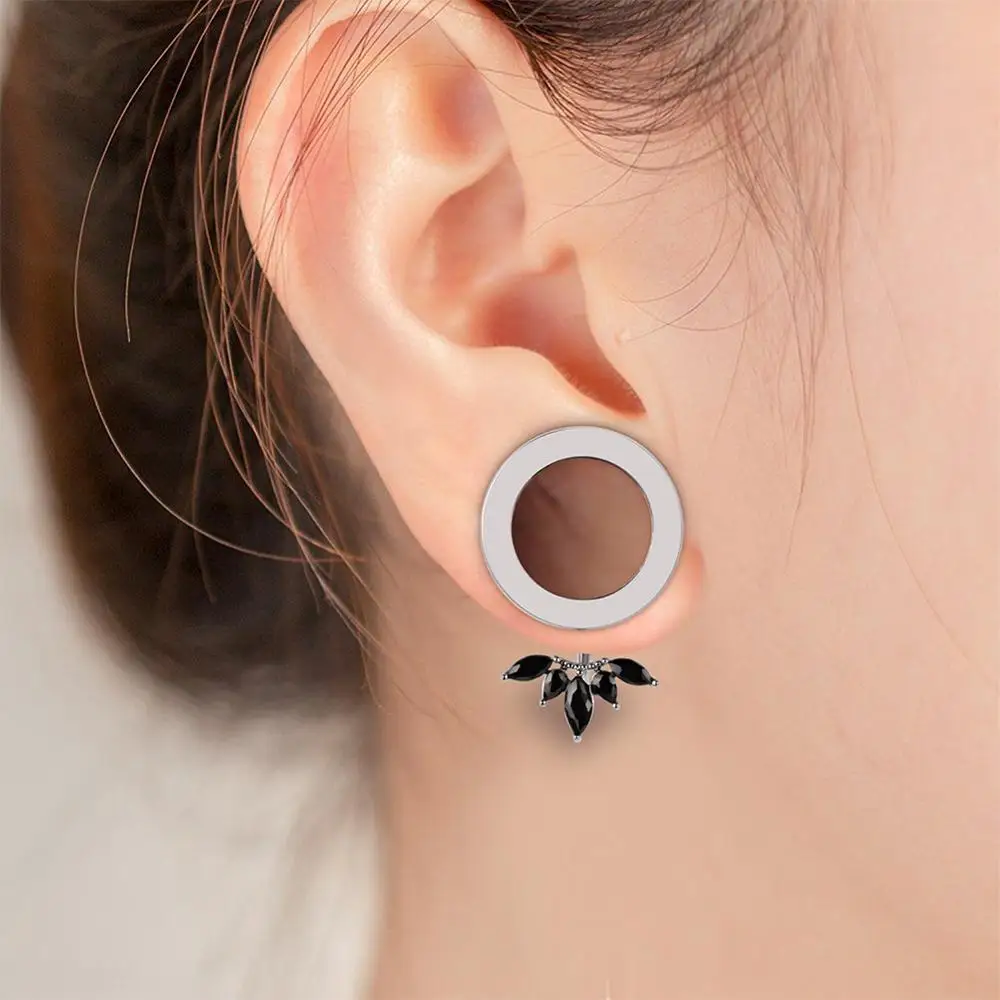 Silver Flower Petal Ear Plugs Piercing Body Jewelry Tunnels Expanders Stainless Steel Screw Stretchers 6mm to 16mm 2PCS | Украшения и