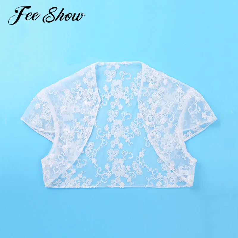 

Women Ladies Elegant Short Sleeves Open Front Bridal Jacket Stole Shawl Wedding Evening Formal Party Floral Lace Bolero Shrug