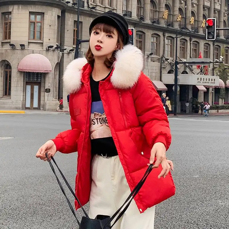 Winter Women Large Fur Collar Down Coat Wadded Jacket Female Padded Coats Women Thickening Parkas Y6