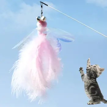 

Pet Cats Kitten Bell Feather Dragonfly Shape Teaser Wand Replacement Head Toy