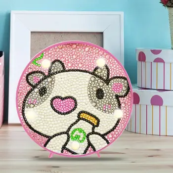 

Animal Diamond Painting Light Round Lamp Lovely DIY Drill Special Shape Cross Stitch Home Bedroom Embroidery Decoration