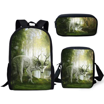 

2020 Fashion Children's Backpack Cartoon Deer Pattern School Book Bags Kawaii Animal Design Students School Backpack Set