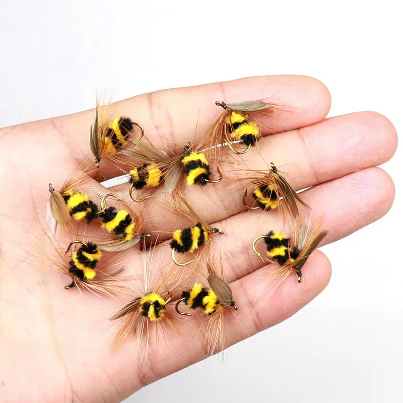 

10 Pcs/Set Fishing Artificial Insect Bait Bumble Bee Fly Trout Fishing Lures Bionic Honeybee Bait Fly Fishing Bait Handmade EKN9