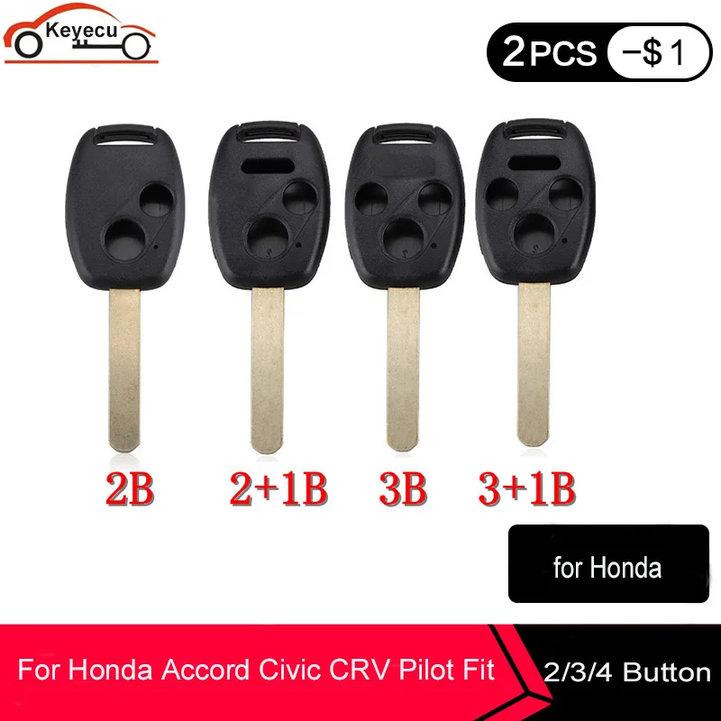 

KEYECU Replacement Remote Car Key Shell For Honda Accord Civic CRV Pilot Insight 2 2+1 3 3+1 4 Buttons Fob Auto Key Case Cover