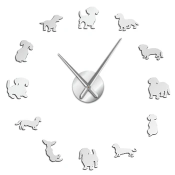 

DIY Dachshund Wall Art Wiener-Dog Puppy Pet Frameless Giant Wall Clock with Mirror Effect Sausage Dog Large Clock Wall Watch
