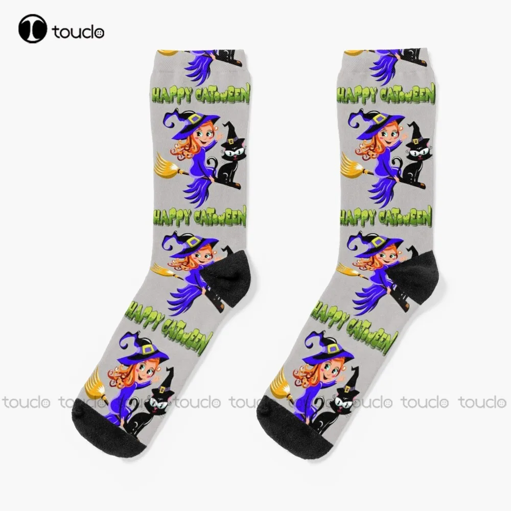 

Happy Catoween Halloween Socks Black Socks Women Personalized Custom Unisex Adult Teen Youth Socks Halloween Christmas Gift