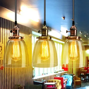 

E27 Retro Vintage Chandelier Lamp Shade Industrial Lamp Cover 2M Cord Coffee Bar Glass Cover Ceiling Fixture