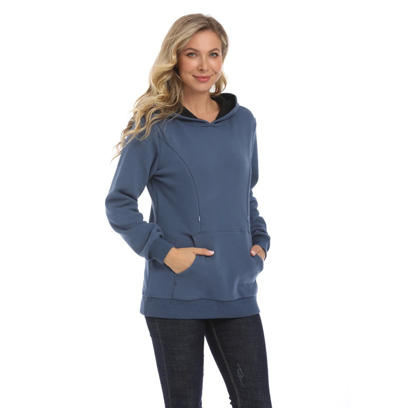 New Winter Maternity Hoodie Breastfeeding Clothes Warm Fleece Pregnant Sweater Zipper Feeding Opening Big Size S TO XXXL 3