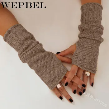

WEPBEL Wrist Protector Glove Autumn Winter Arm Sleeves Women Fingerless Mittens Stripe Solid Color Warm Knitted Long Glove