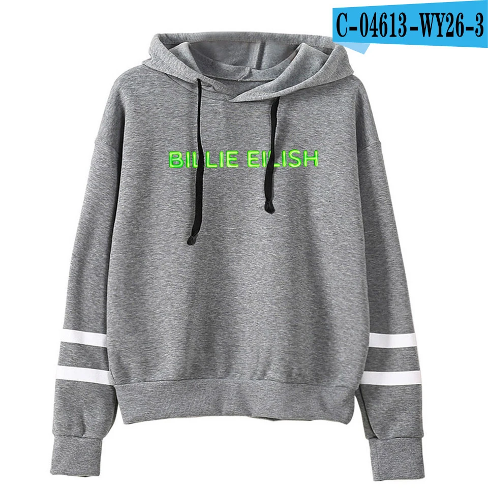 Новинка, модные толстовки с принтом Billie Eilish, женские/мужские толстовки с капюшоном и длинным рукавом,, модная одежда в уличном стиле - Цвет: gray