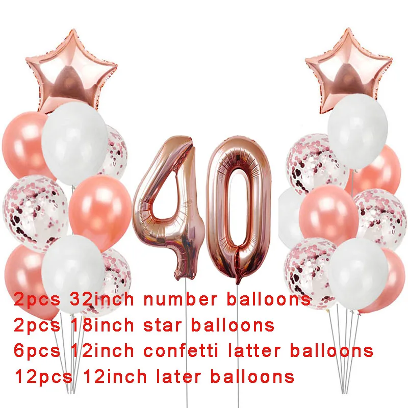30th 40th 50th 60th День Рождения Розовое золото Воздушные шары для дня рождения вечерние украшения для взрослых Для мужчин женские 30 40 50 60 лет, платья на день рождения - Цвет: 22pcs 40 set