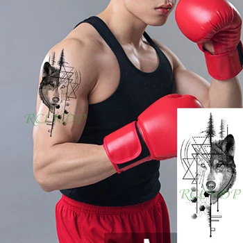 

Waterproof Temporary Tattoo Sticker wolf head animal triangle geometric patterns Fake Tattoo Flash Tattoo for Girl Women Men