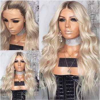

Synthetic Lace Front Wigs For Black Women Long Curly Wavy Hair 24 Inch Platinum Blonde Ombre Lace Front Wig Heat Resistant Fiber