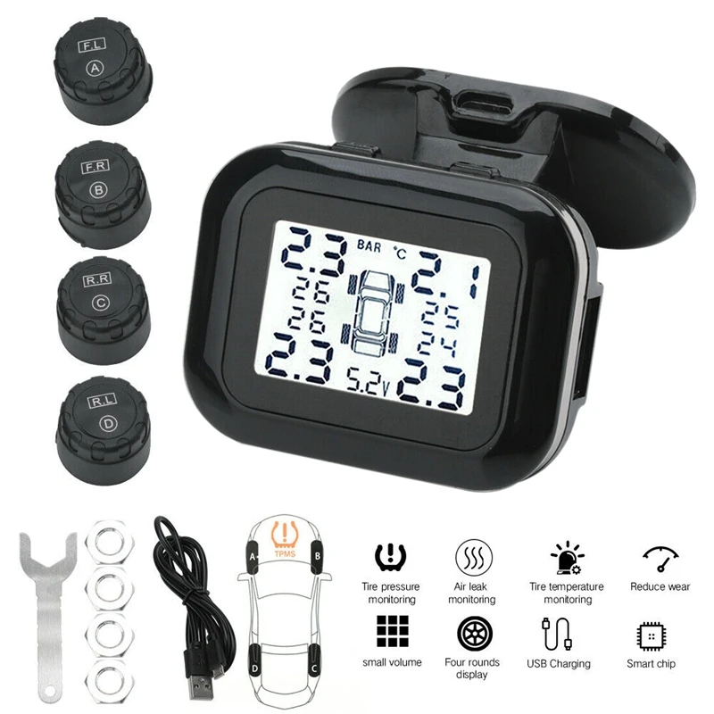 Lcd TPMS Автомобильная беспроводная система контроля давления в шинах Система контроля температуры в шинах W/4 внешних Sens