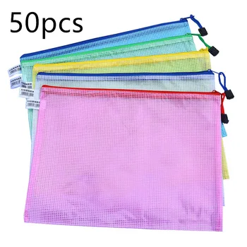 

20 50 Pcs Waterproof Plastic Zipper Paper File Folder Book Pencil Pen Case Bag File Document Bag for Office Student Dropshiping