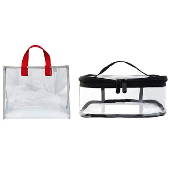

1Pcs Transparent Jelly Beach Bag & 2 Pcs Portable Clear Makeup Bag Zipper Waterproof Bag with Handle