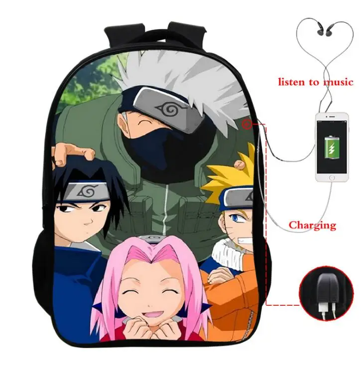 Аниме Наруто Sauke Itachi многофункциональные рюкзаки для подростков мальчиков и девочек зарядка через usb разъем для наушников школьные сумки Дорожная сумка