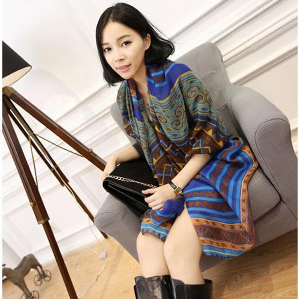 

Female Loop Geometric Pattern Fashion 2019 New Fall Bohemian Silk Scarf Over sized Ladies Gothic Scarf Wrap Snood W1