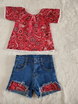 

2020 fashion Toddle girl baby girl outfit Kids boutique fluffy ball demin short kids clothing girl sets toddle girl clothing