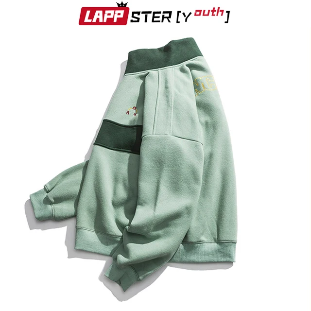 LAPPSTER-Youth Harajuku Patchwork Turtleneck Hoodies 2021 Pullover Mens Color Block Korean Fleece Sweatshirts Streetwear Clothes 3