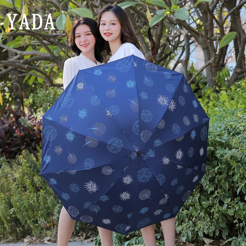 YADA INS 10K Fireworks Umbrellas Rain 65cm Women Uv Folding Umbrella For Women Windproof Black Coating Umbrellas Parasol YS833