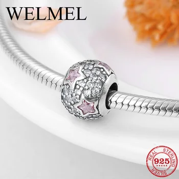 

Authentic charms Beads Pink Star round Fashion 925 Sterling Silver Beads fit Original Pandora Bracelet Necklace Jewelry Making
