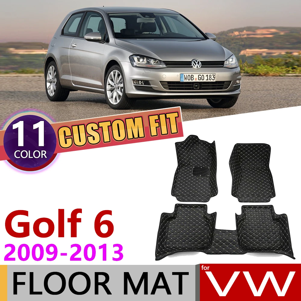 Кожаные автомобильные коврики на заказ для Volkswagen VW Golf 6 Hatch MK6 5K 2009~ 2013 5 мест, коврик для ног, аксессуары для ковров 2010 2011 2012