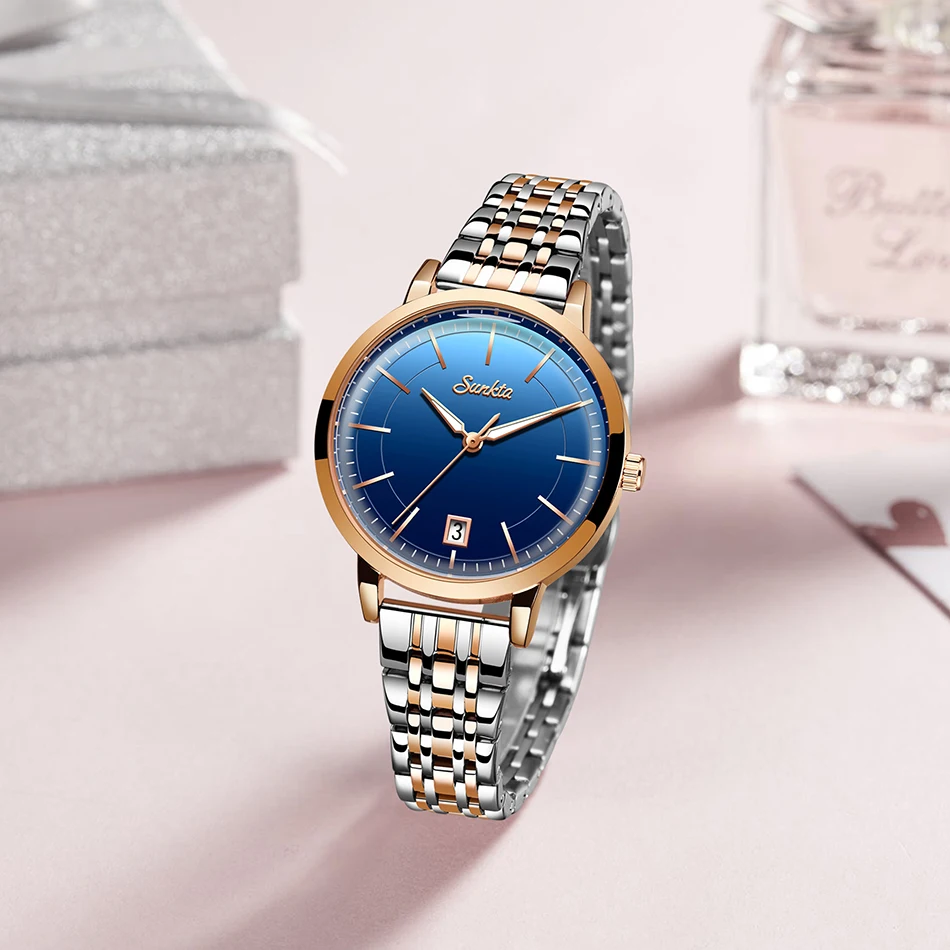 Women Watches New SUNKTA Rose gold Blue Ladies Bracelet Watch womens quartz dress wristwatch feminino reloj mujer kol saati+Box