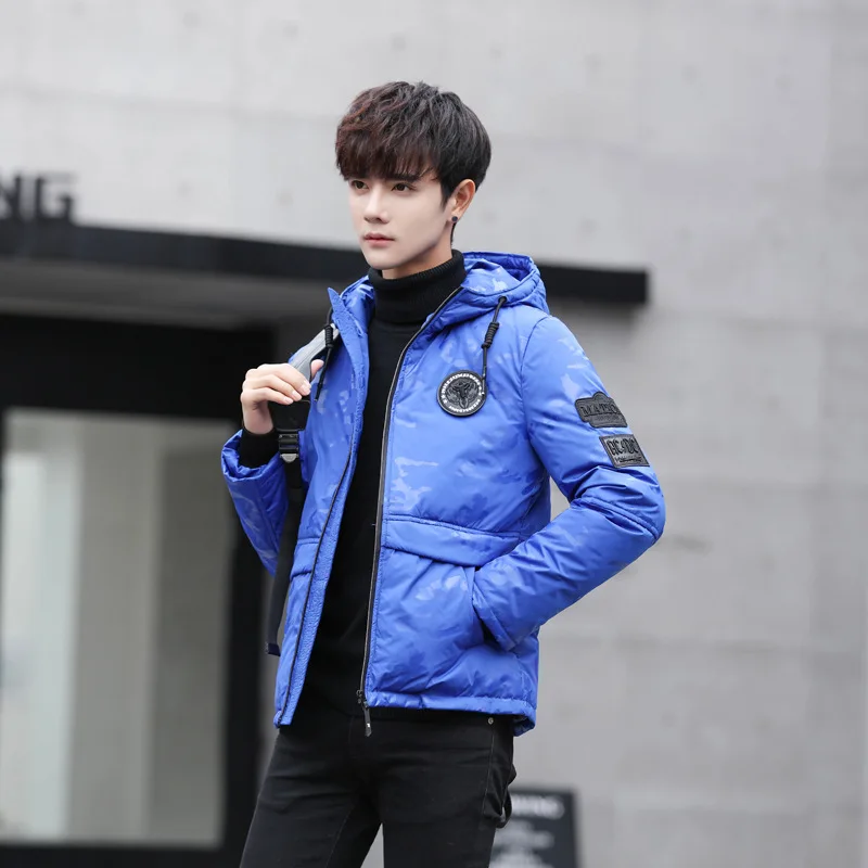 Новая зимняя теплая белая пуховая верхняя одежда мужская куртка толстые зимние парки пальто с капюшоном мужская повседневная теплая ветрозащитная пуховая куртка для мужчин - Цвет: Синий