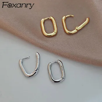 Foxanry Prevent Allergy 925 Sterling Silver Stud Earrings France Fashion Vintage Handmade U-Shape Circle Bride Jewelry Gifts