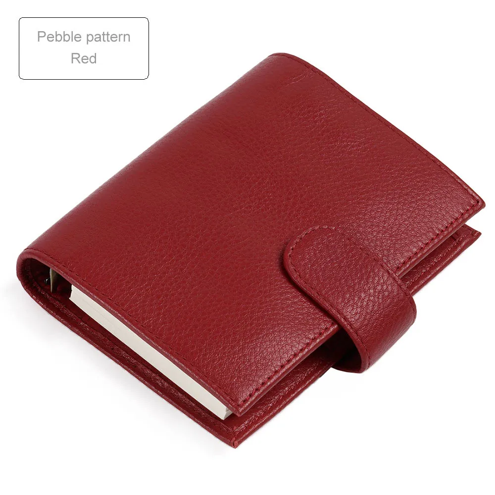 Pebble Red Кольца из натуральной кожи, записная книжка, размер А7, медный Биндер, Мини органайзер, дневник из воловьей кожи, дневник, блокнот для зарисовок, планировщик, большой карман - Цвет: Pebble Red