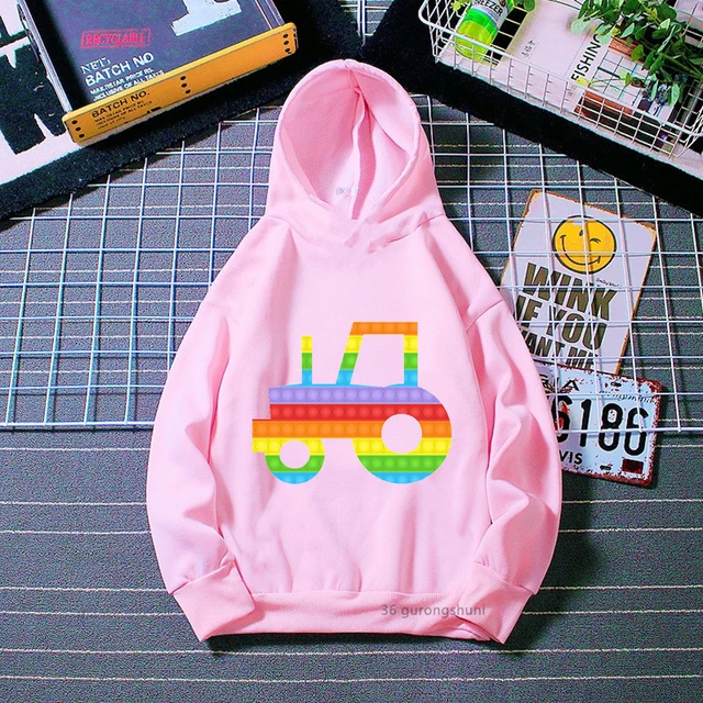 Rainbow Cat Bow Car Popit Print Pink Hoodies Girls/Boys Kawaii Kids Clothes Harajuku Fidget Toys Sweatshirt Winter/Spring Coat H580P