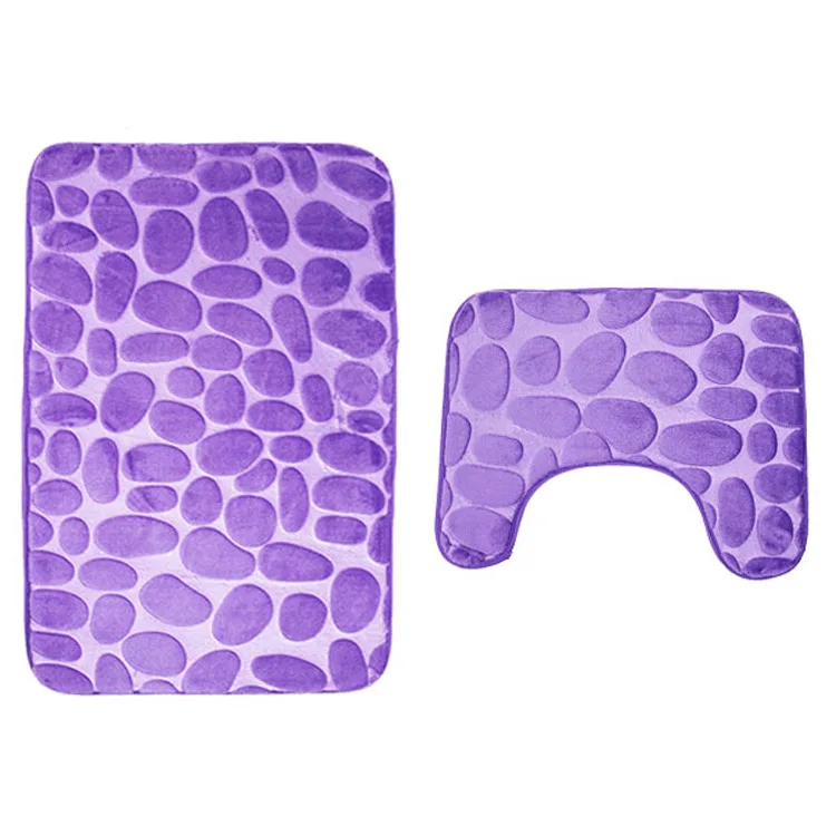 

2pcs/Set Fleece Bathroom Mat Sets Cobblestone Carpet Toilet Decor Mat Solid Color Bath Mat Anti-Slip Floor Mats Absorbent Rugs