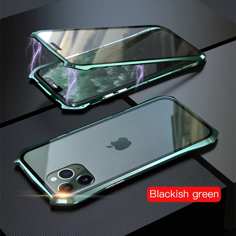 Зеленый LUPHIE двухсторонний стеклянный Магнитный чехол для iPhone 11 Pro Max, стеклянный чехол, прозрачный чехол для iPhone 11 Pro Max, магнитный металлический чехол s - Цвет: Зеленый