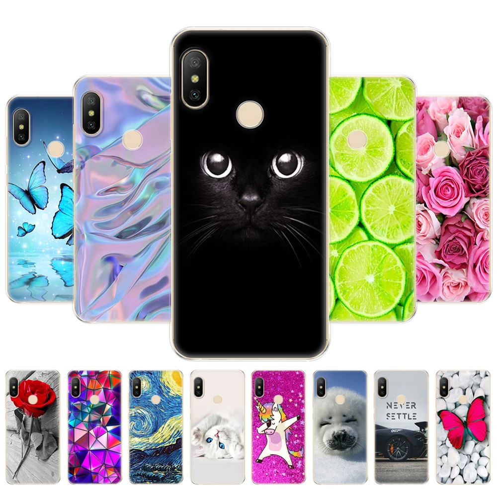 Silicone case For xiaomi MI A2 LITE Case Full Protection Soft tpu Back Cover Phone Cases Xiomi bumper Coque Cat | Мобильные телефоны