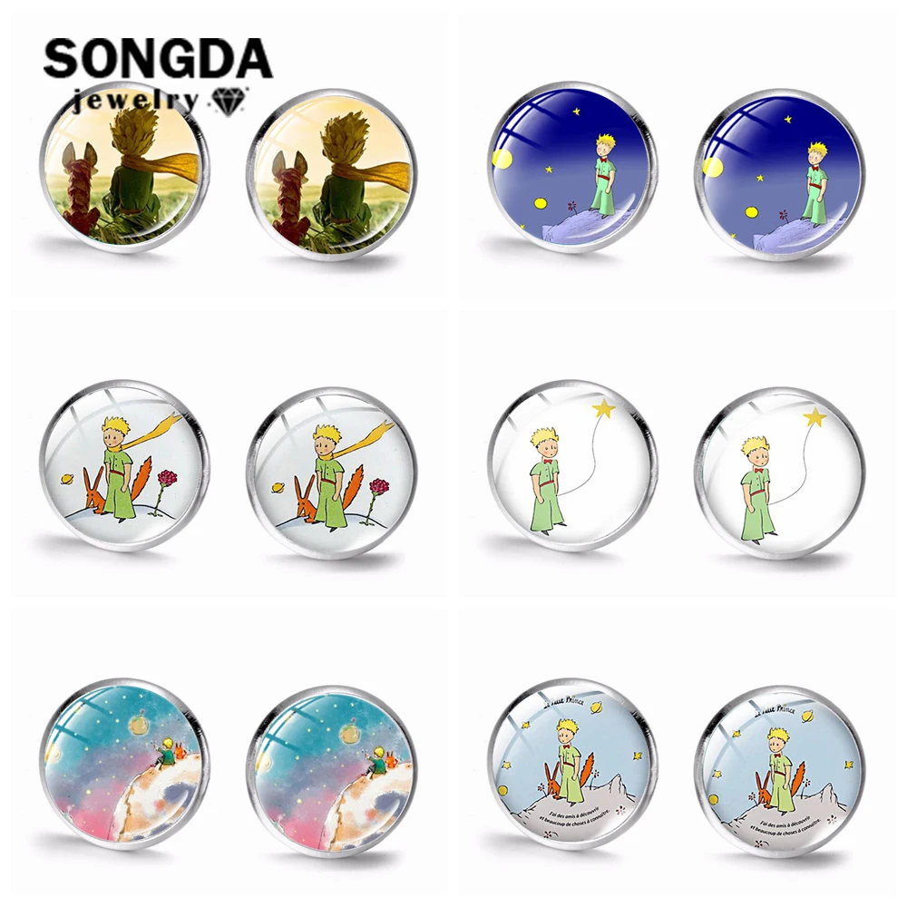 SONGDA Мультфильм Маленький принц серьги гвоздики прозрачное стекло кабошон с фото ремесленные серьги сказочные креативные ювелирные изделия