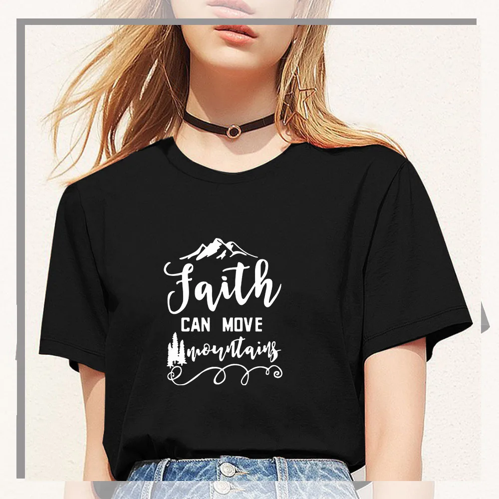 2QIMU Faith Can Move govers футболка модная женская вдохновляющая Религиозная Христианская Футболка Топ Повседневная графическая хипстерская хлопковая футболка