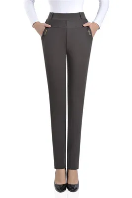Большие размеры 9XL новые женские осенне-зимние брюки с высокой талией эластичные брюки средней длины для мамы женские узкие брюки - Цвет: Khaki